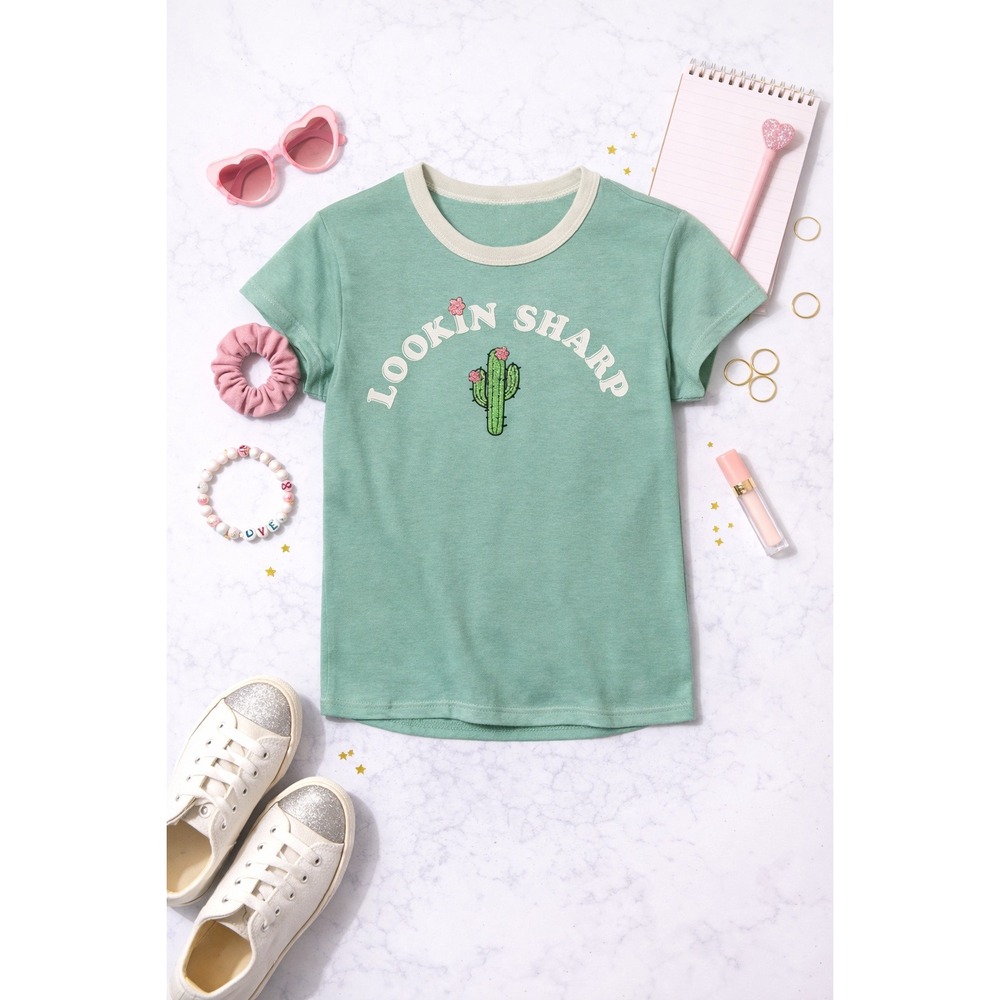 Arizona Jean Co Girls Turquoise Cactus Lookin Sharp T Shirt Size L 14
